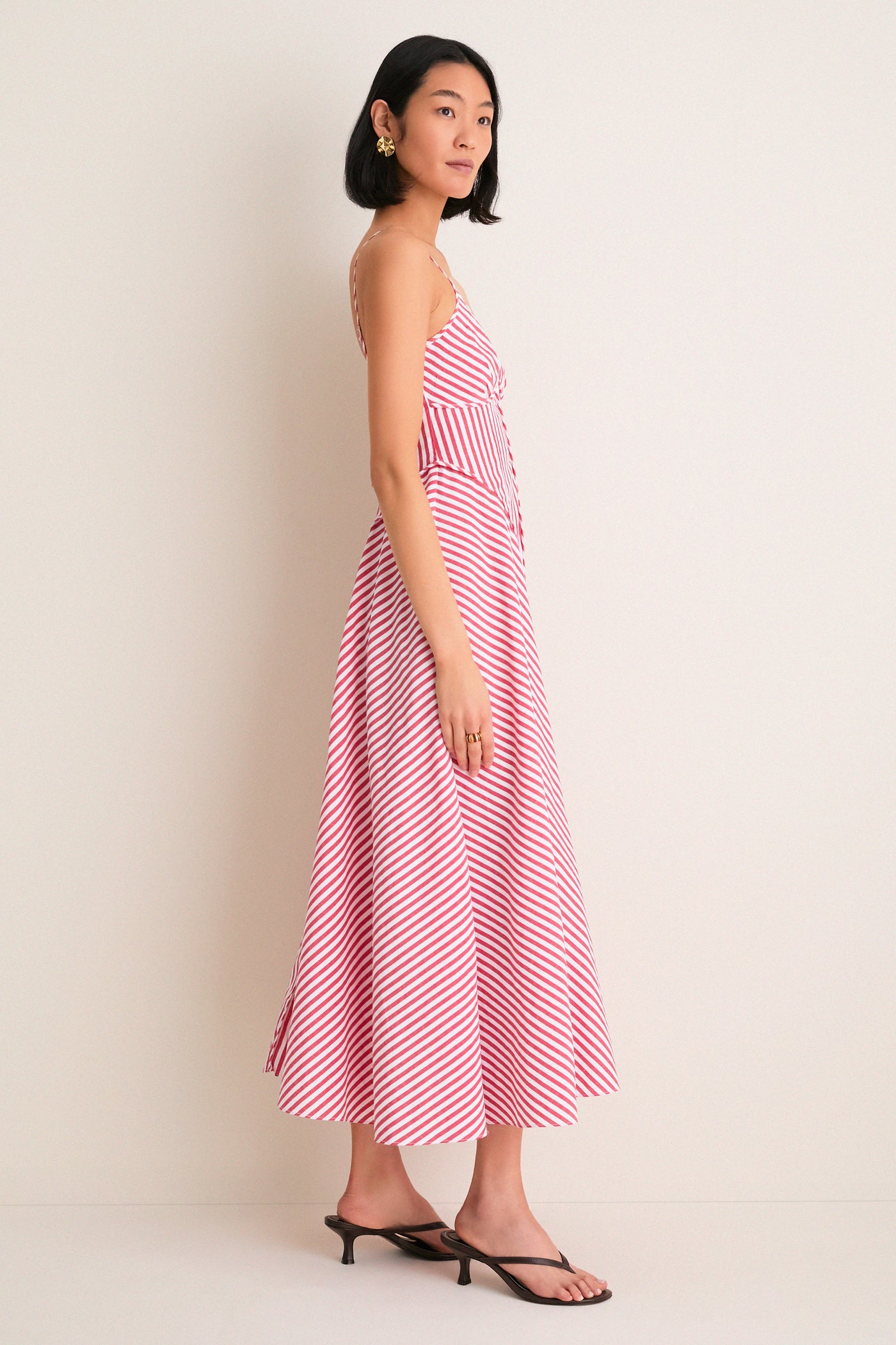 knee length dresses for ladies Red and White Striped Arabella Midi Dress