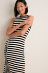Black and White Stripe Sabine Fringe Knit Dress