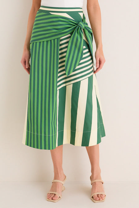 Green Stripe Combo Vita Wrap Skirt