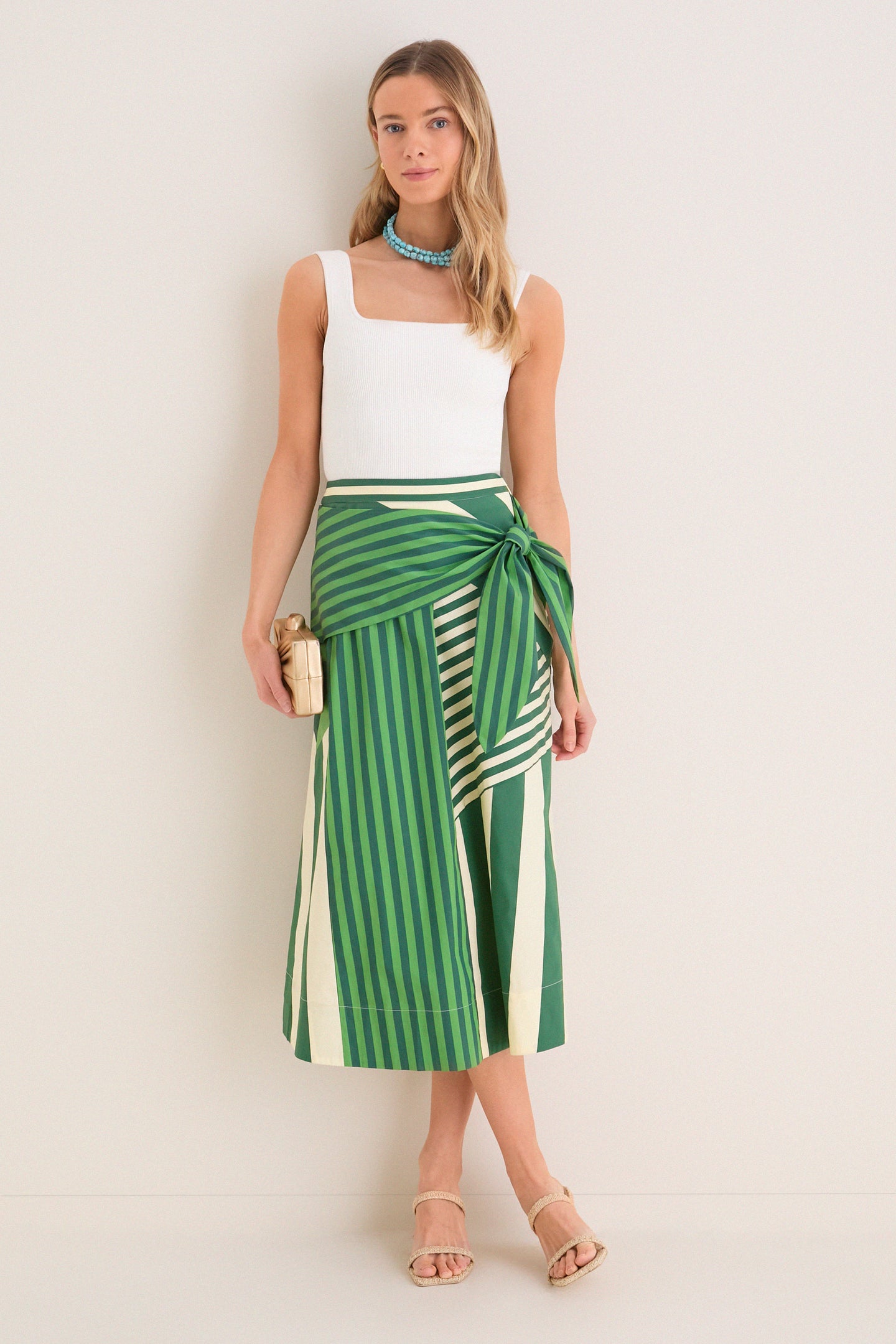 Green Stripe Combo Vita Wrap Skirt