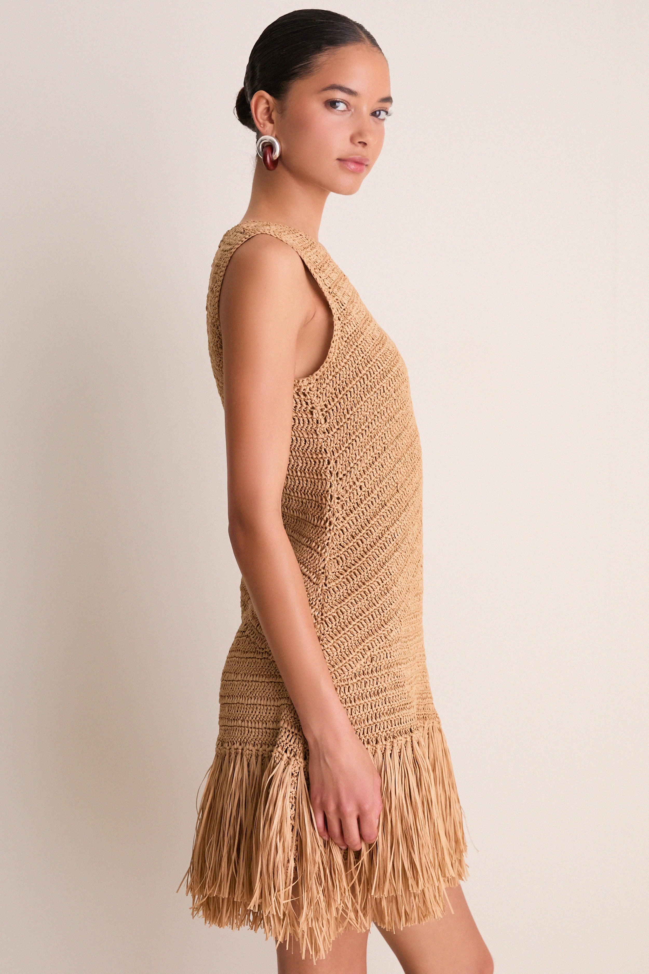 Natural Mira Crochet Mini Dress