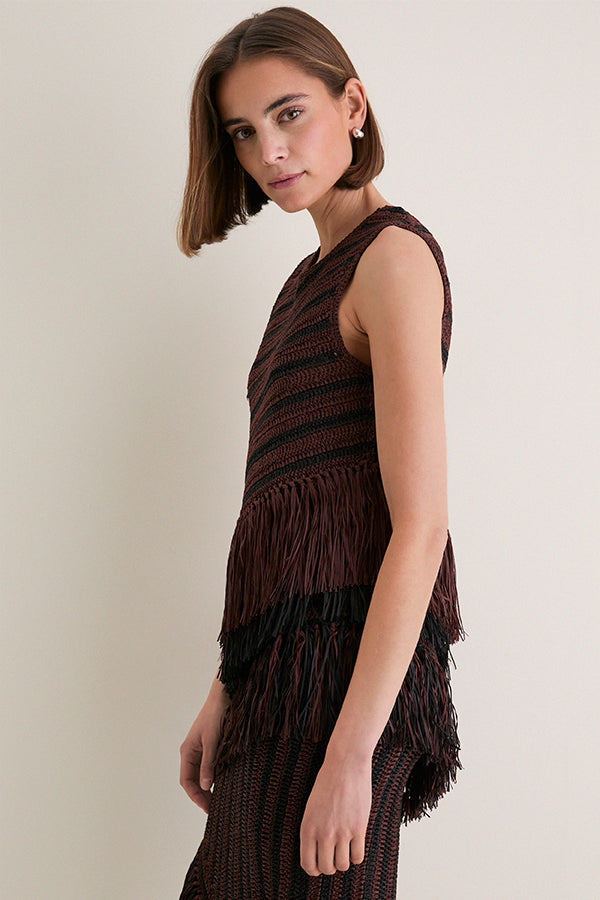 SIMONMILLER Chocolate Brown and Black Beja Crochet Top Chocolate Brown and Black / S