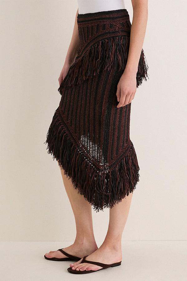 Chocolate Brown and Black Beja Midi Skirt