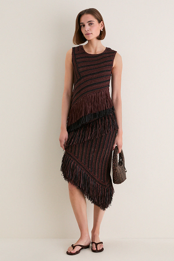 Chocolate Brown and Black Beja Midi Skirt | SIMONMILLER