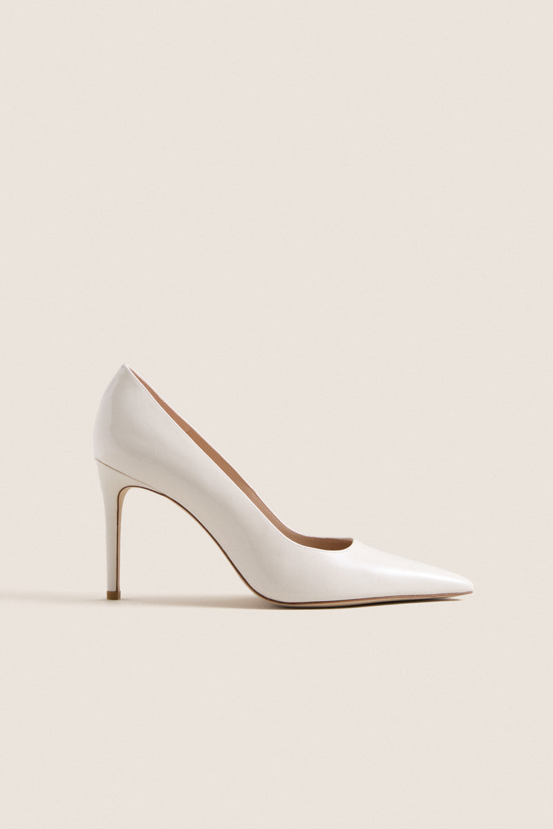 Cream Patent Leather Stuart Power 85 Heels