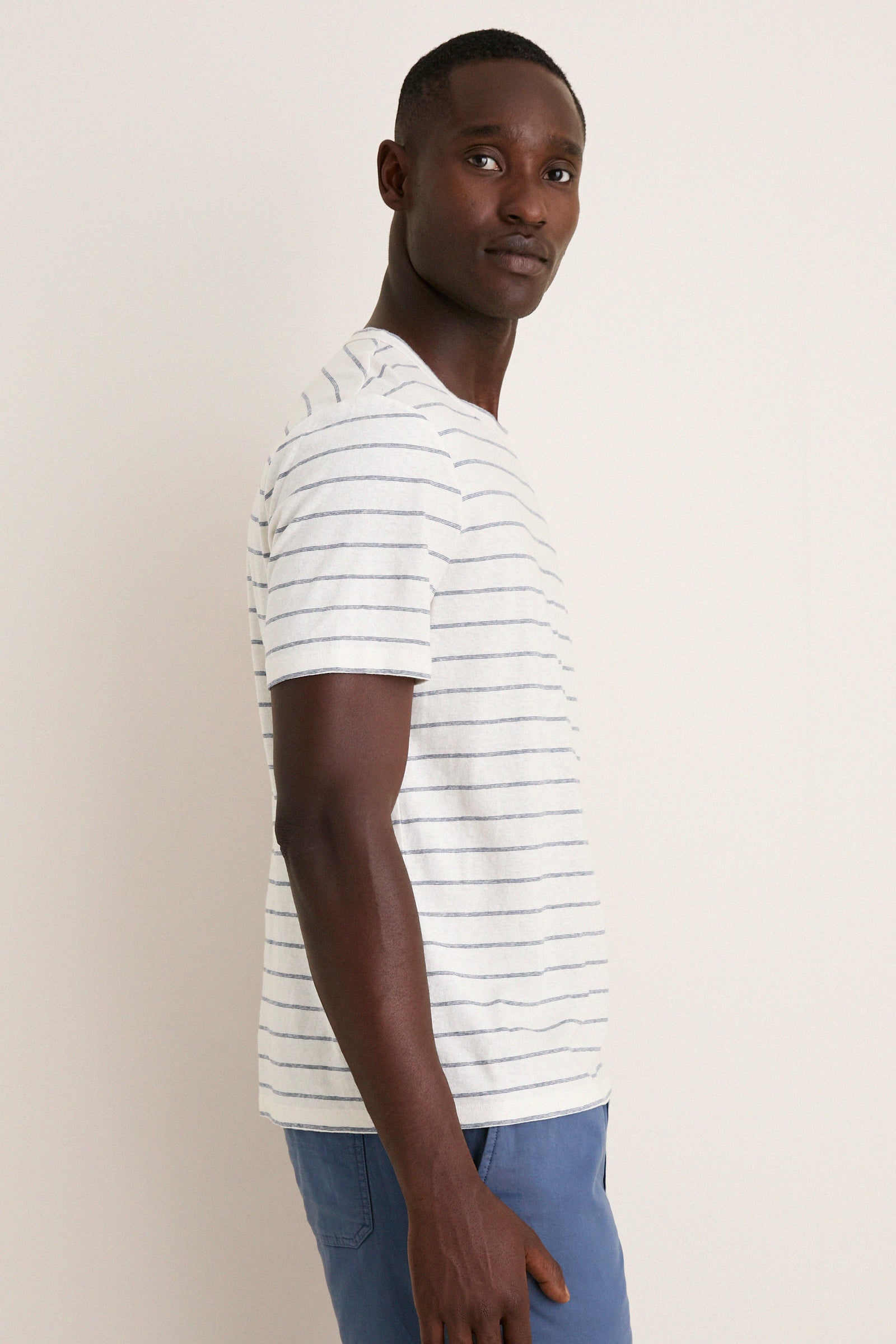 White Mediterranea Stripe Relaxed Hemp Cotton Tee