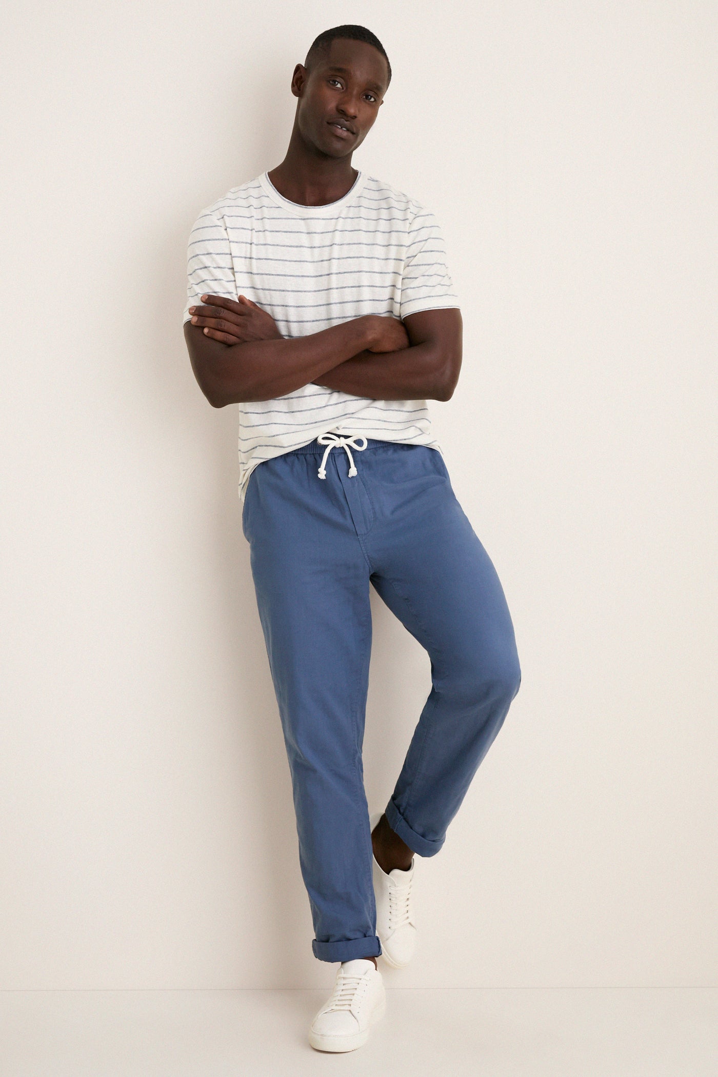 White Mediterranea Stripe Relaxed Hemp Cotton Tee