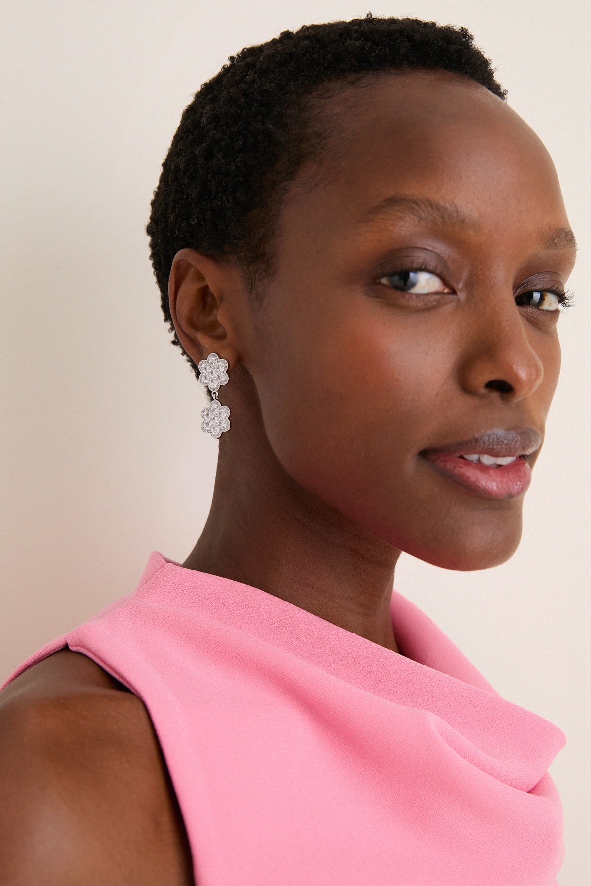 White Gold Delphine Pave Double Drop Earrings