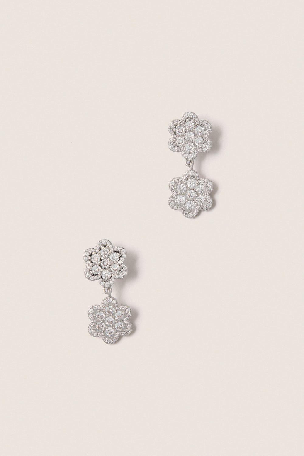 White Gold Delphine Pave Double Drop Earrings