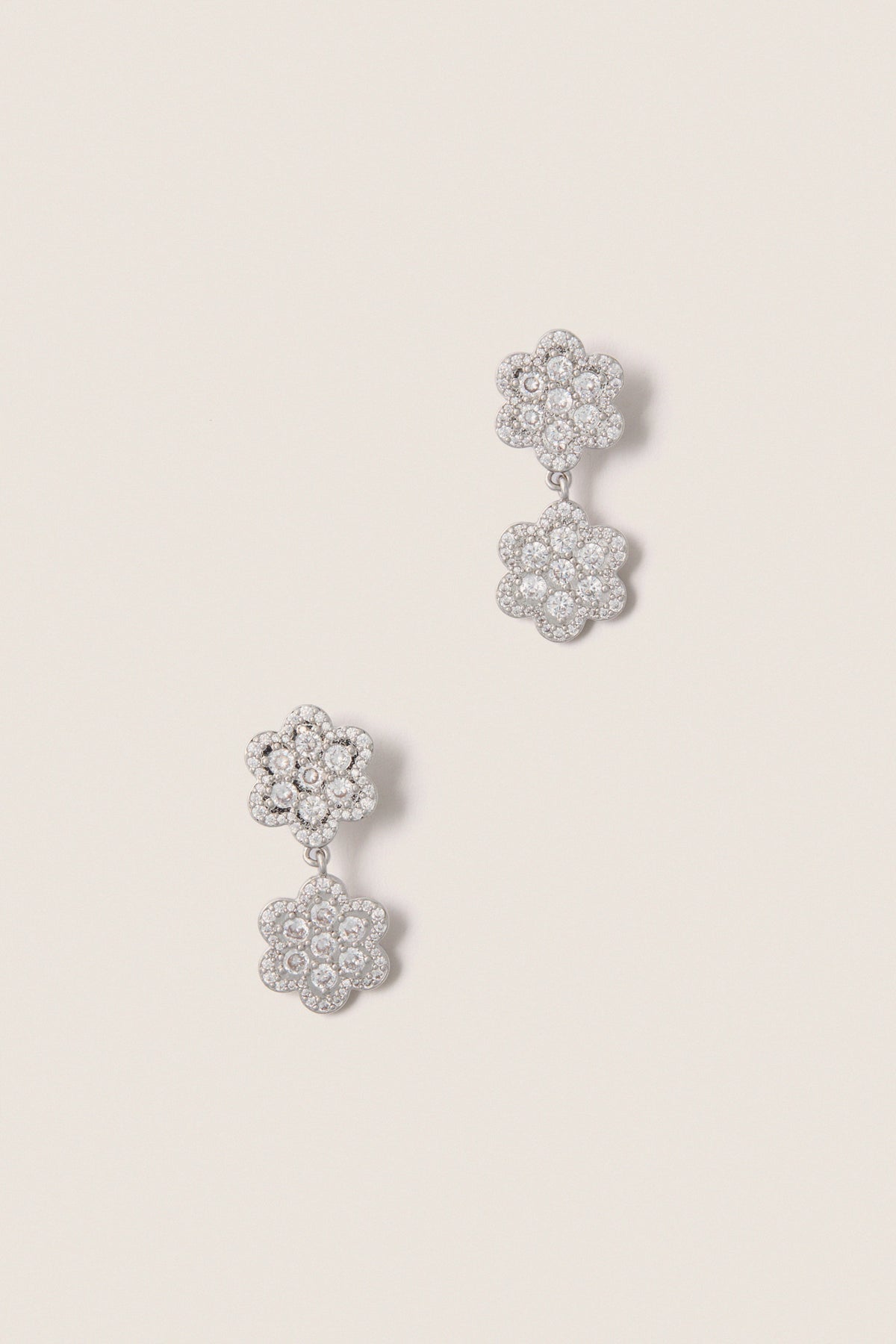 White Gold Delphine Pave Double Drop Earrings