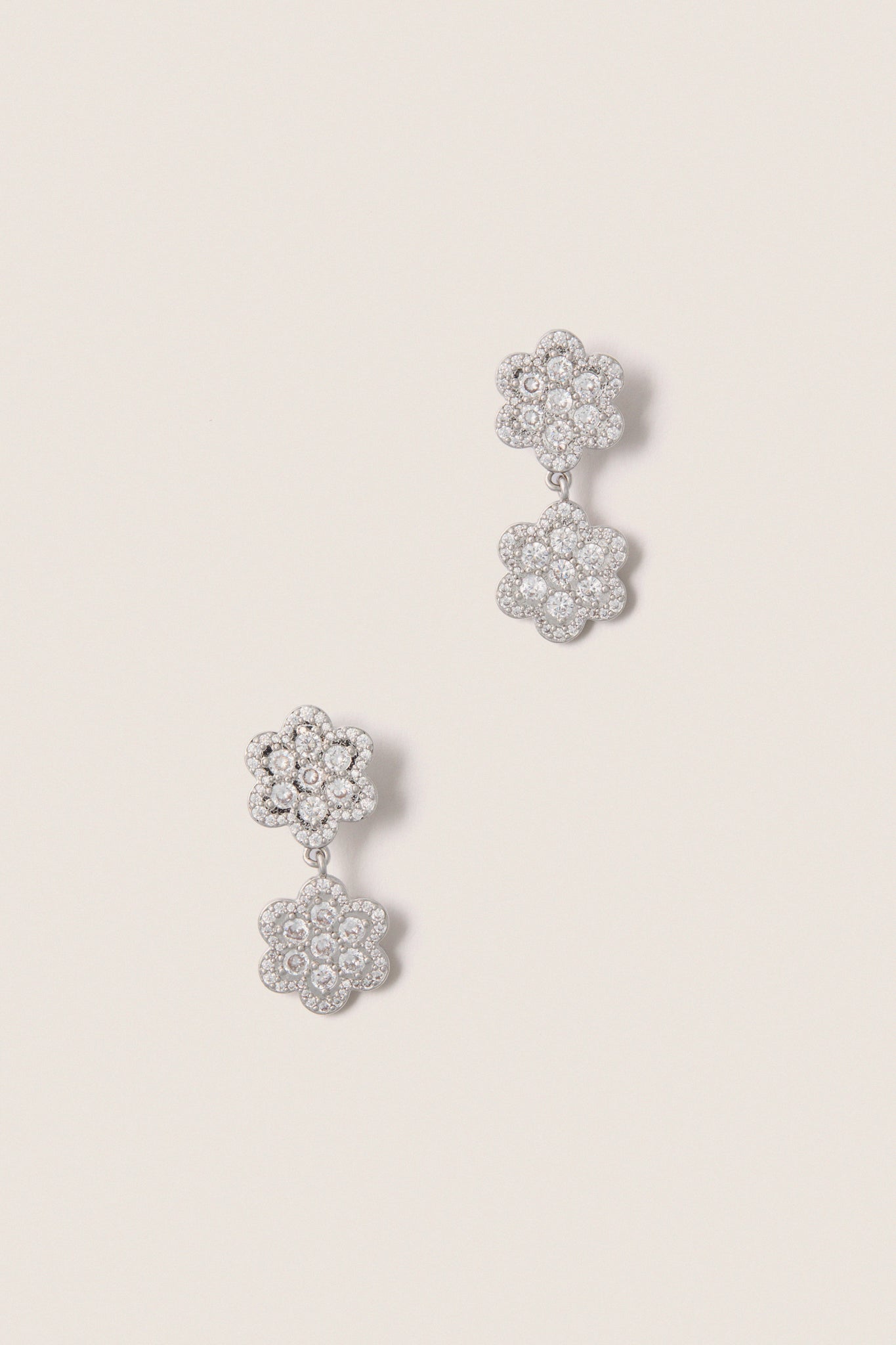 White Gold Delphine Pave Double Drop Earrings