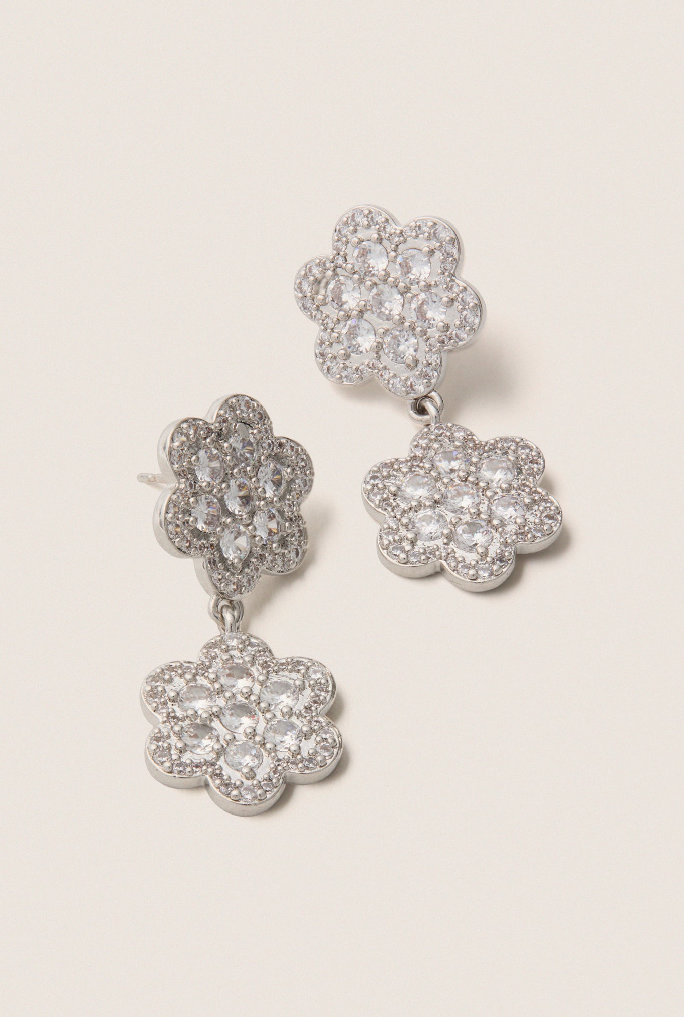 White Gold Delphine Pave Double Drop Earrings