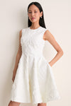 Ivory Textured Denim Fit And Flare Short Dress