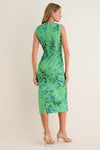 Rose Bouquet Sea Green Floral Print Linen Pencil Midi Dress