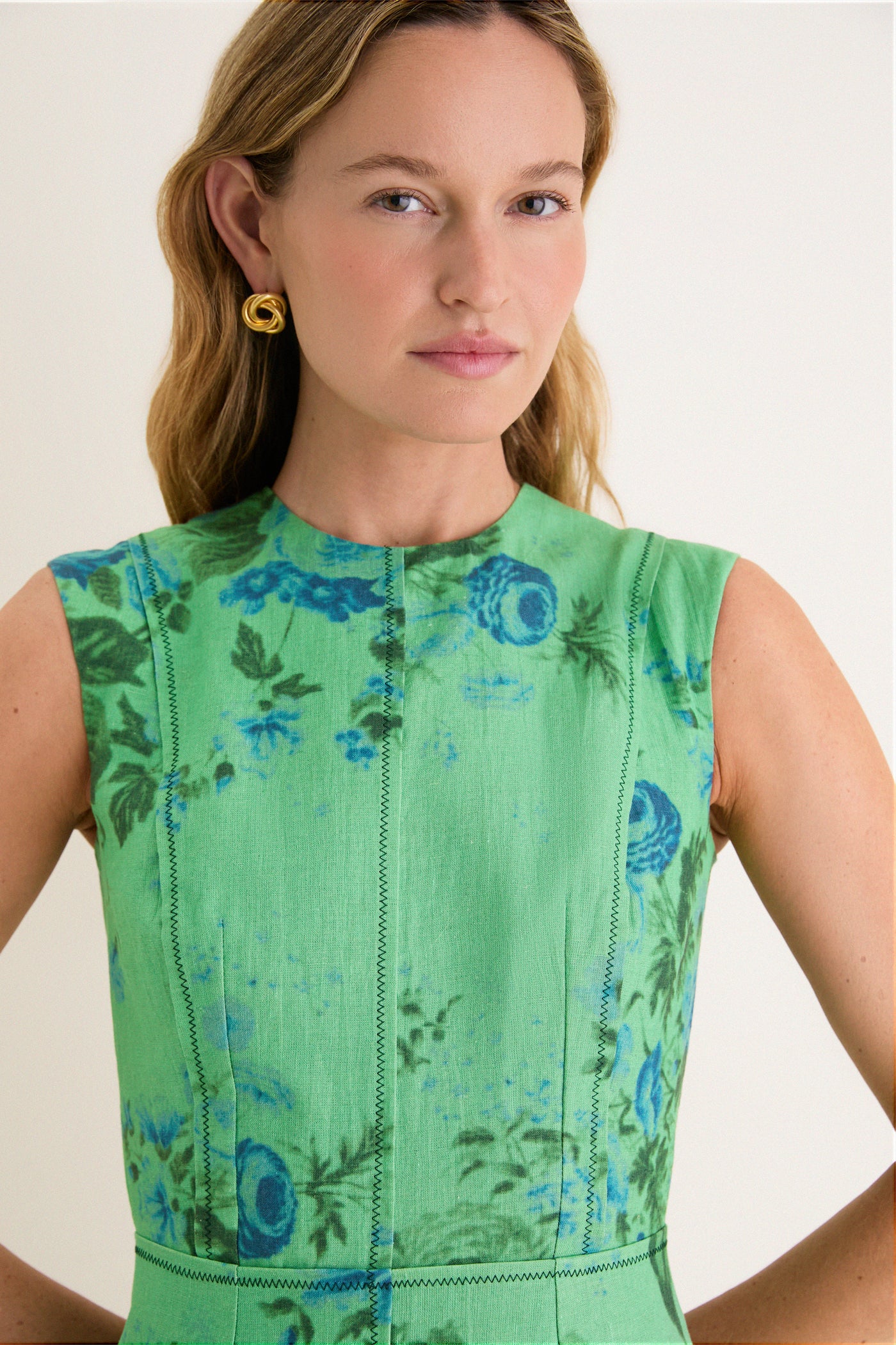Rose Bouquet Sea Green Floral Print Linen Pencil Midi Dress | ERDEM Rose Bouquet Sea Green Floral Print Linen Pencil Midi Dress | ERDEM