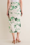 French Chintz Bottle Green Floral Print Linen Drape Midi Skirt