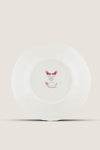 Classic Oro Di Doccia Magenta Salad Plate with Ji Ondori roosters and floral motifs, offering effortless elegance and fun to your tablescape. High-end, handcrafted Italian porcelain.