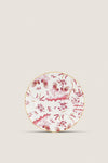 Oro Di Doccia Magenta Dinner Plate featuring classic floral and rooster motifs with gold trim, handcrafted in Italy for an effortless, high-end tablescape addition.