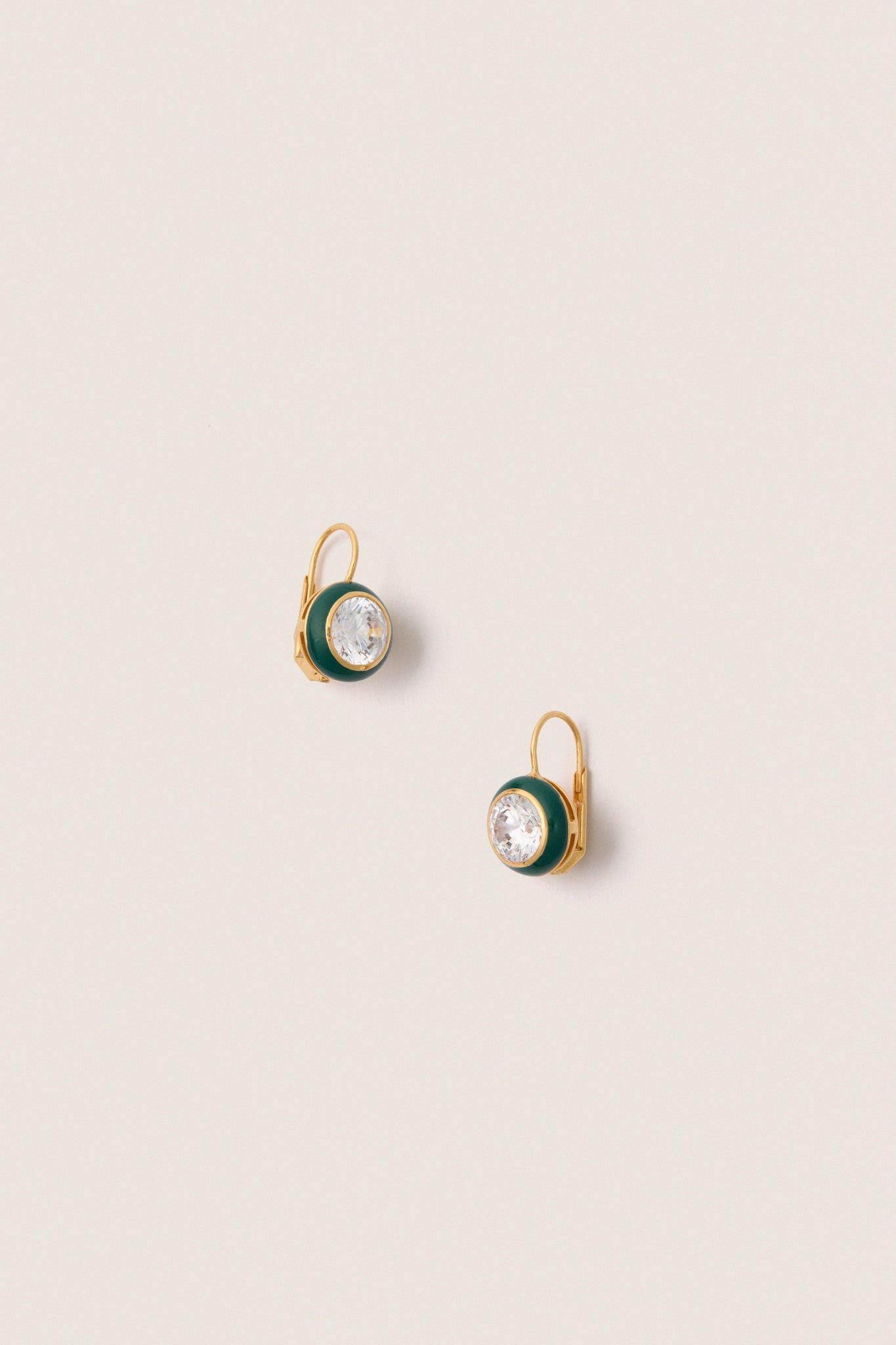 Green Enamel Bezel Drop Earrings