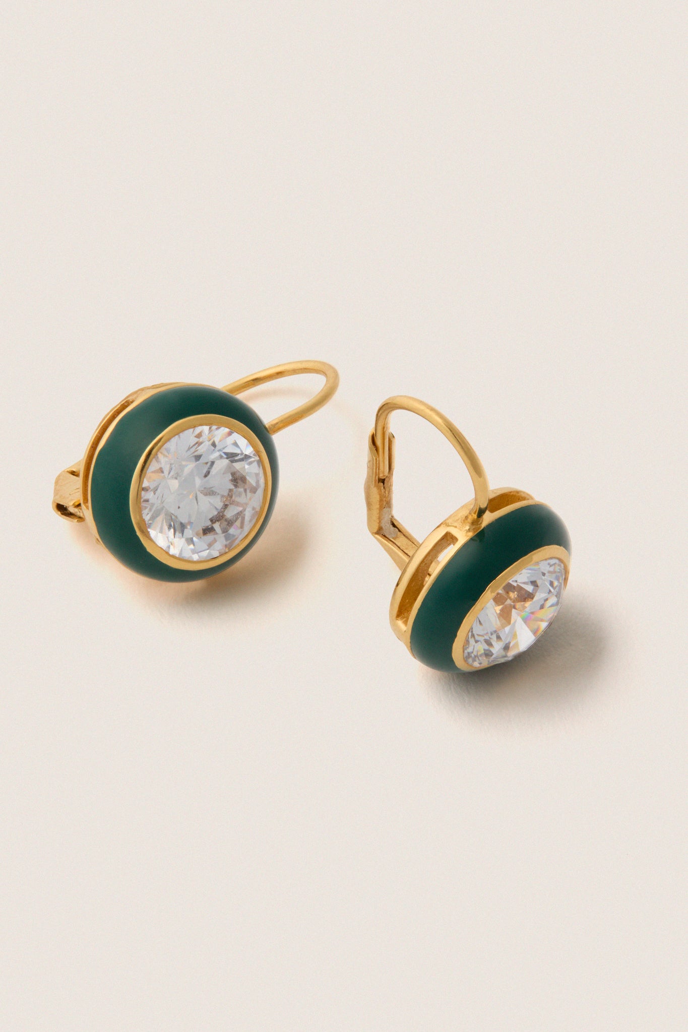 Green Enamel Bezel Drop Earrings