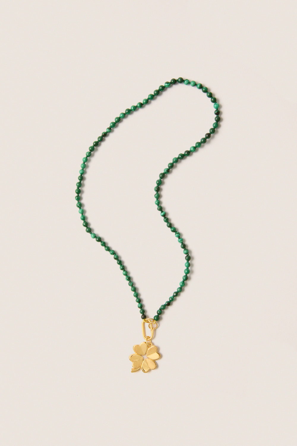 Malachite Knotted Gemstone Strand with Small Luck and Love Clover