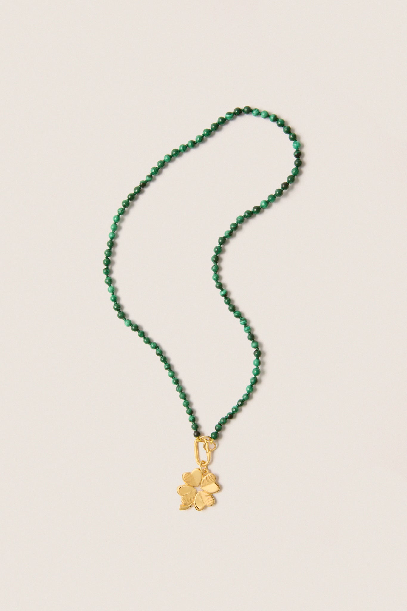 Malachite Knotted Gemstone Strand with Small Luck and Love Clover