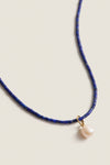 Lapis Lazuli Teeny Gemstone Necklace with Cloud Pearl Charm, featuring classic deep-blue beads and an effortless pearl, perfect for adding fun, high-end style to any outfit.