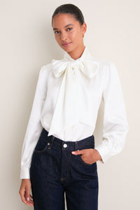 White Satin Brianna Bow Blouse