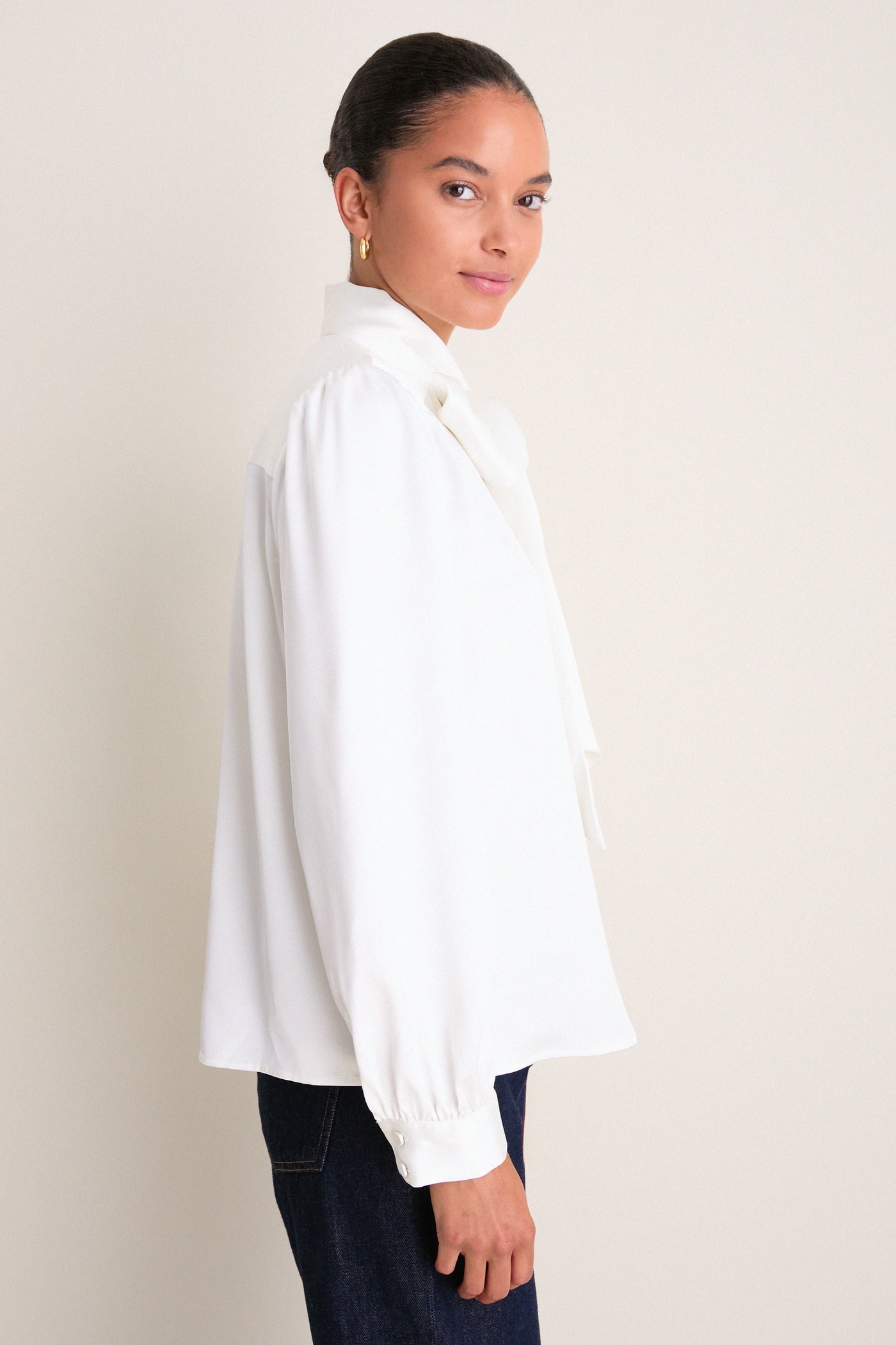 White Satin Brianna Bow Blouse