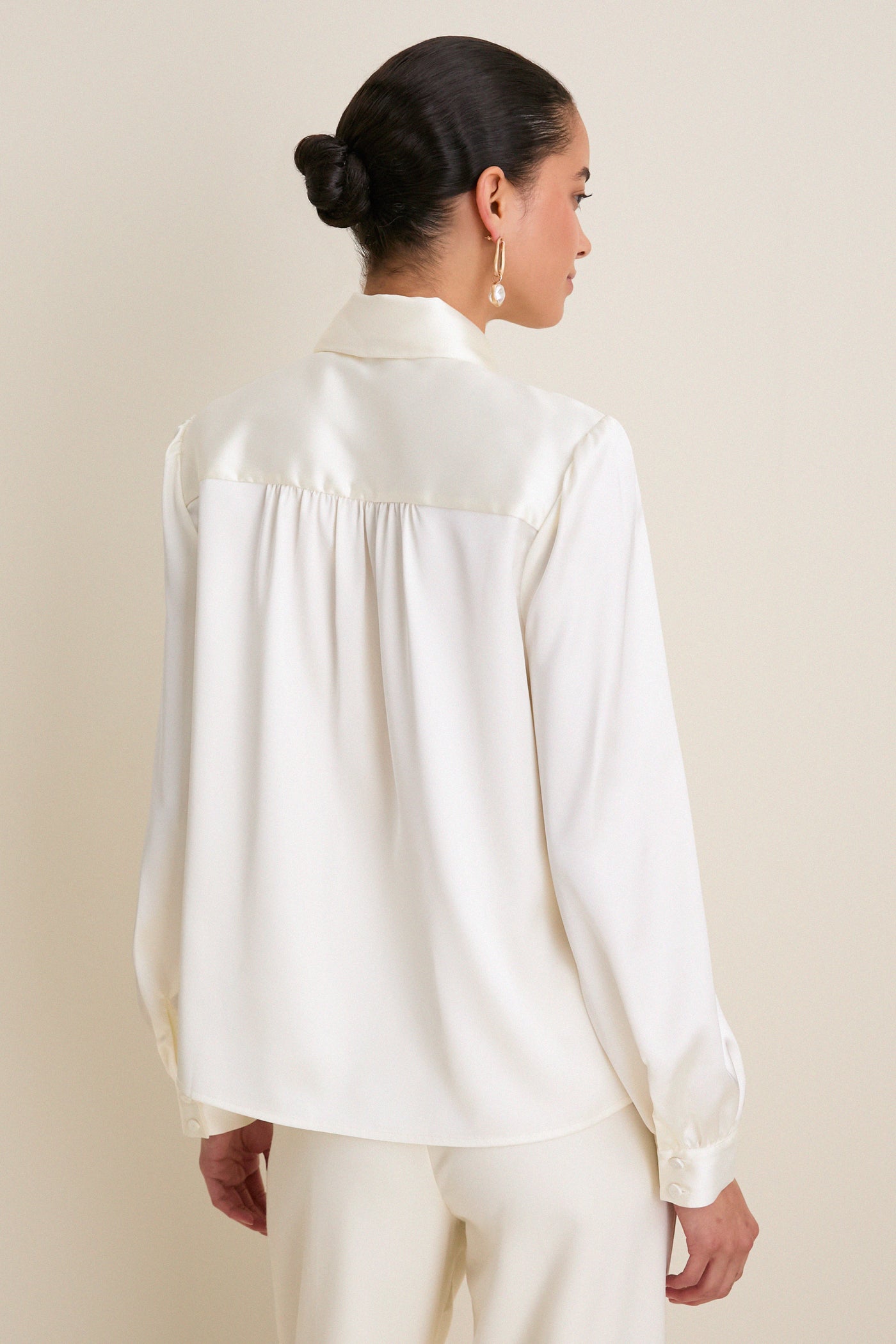 White Satin Brianna Bow Blouse