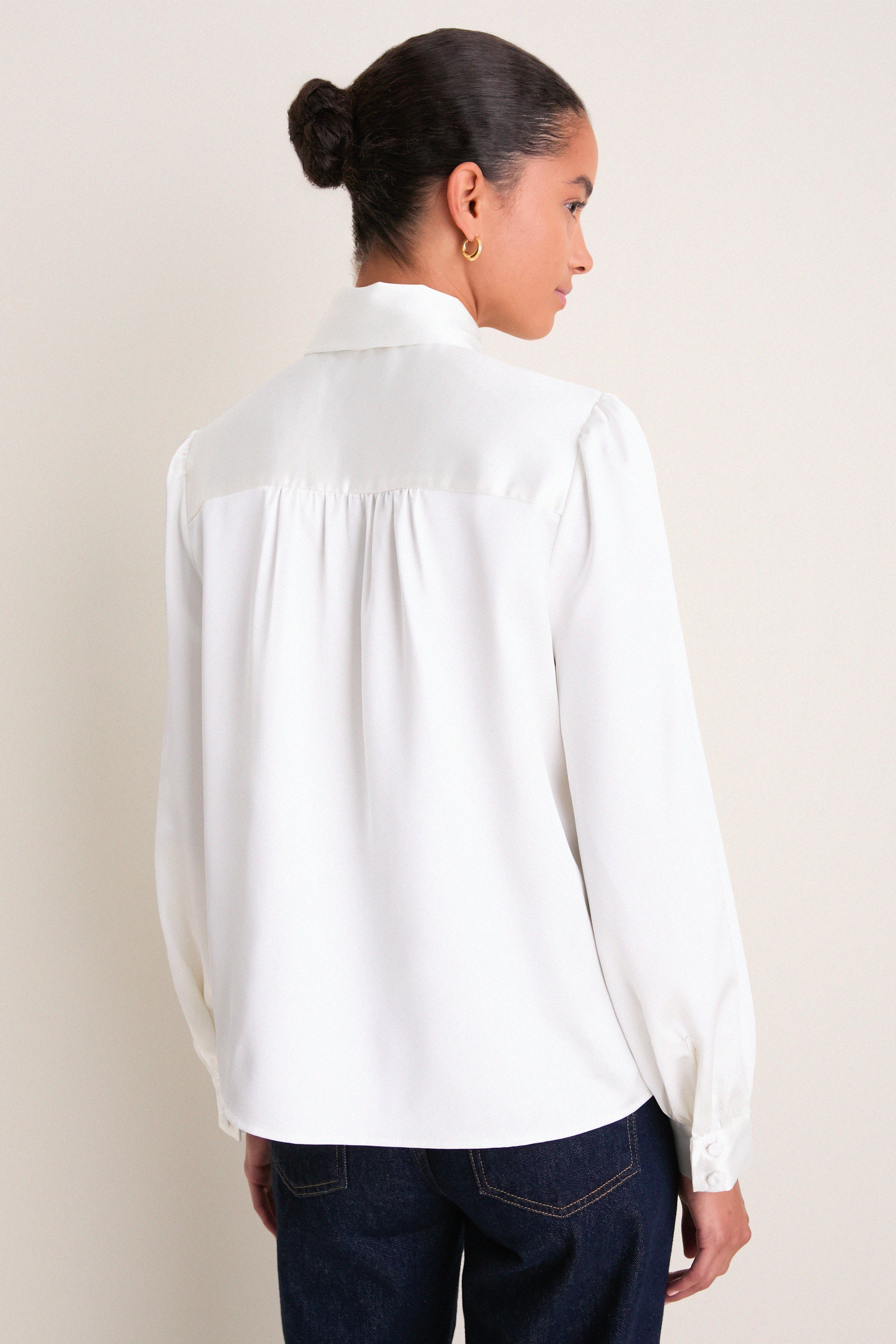 White Satin Brianna Bow Blouse