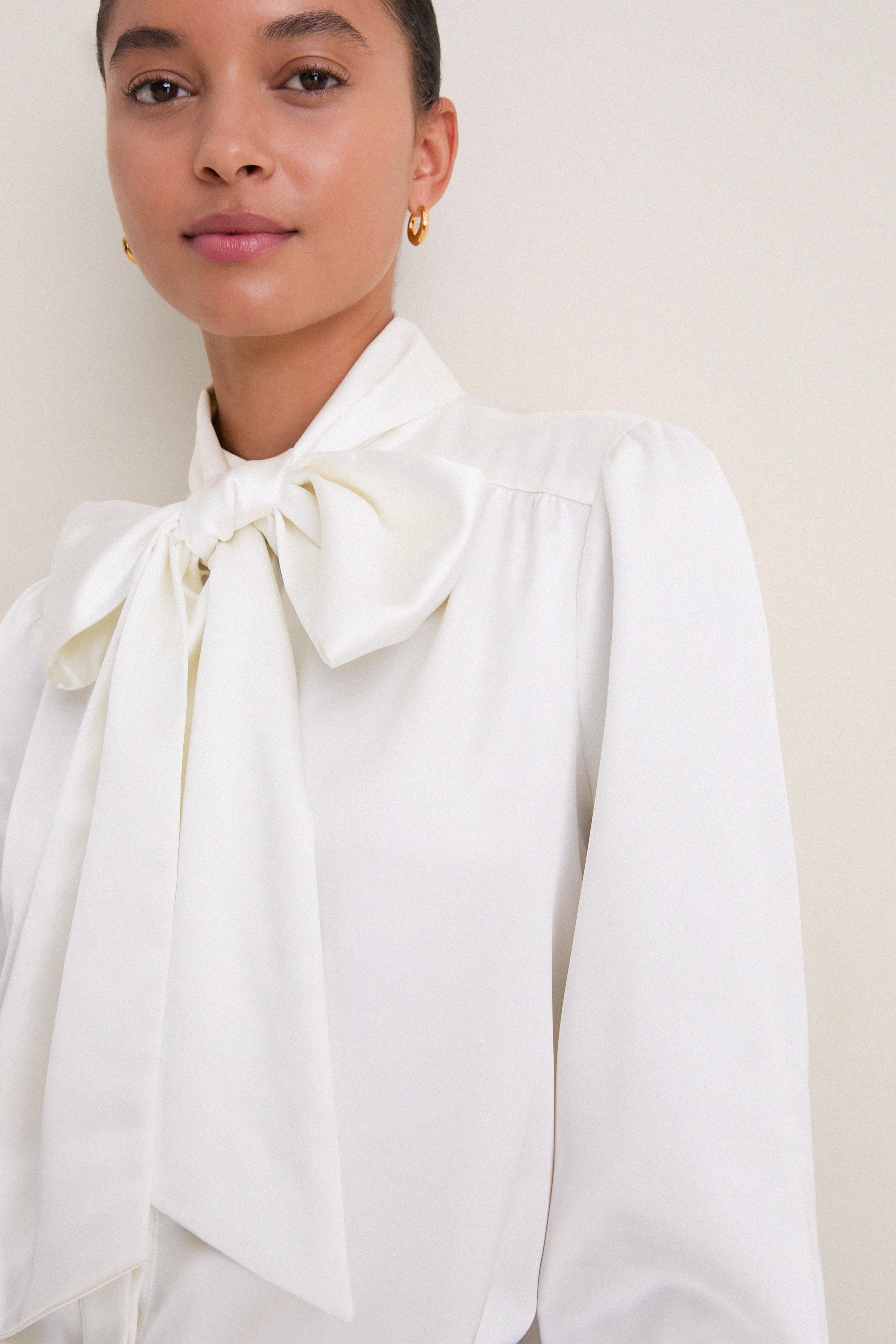 White Satin Brianna Bow Blouse
