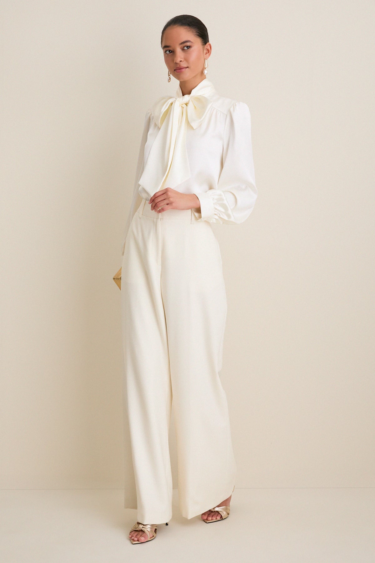 White Satin Brianna Bow Blouse