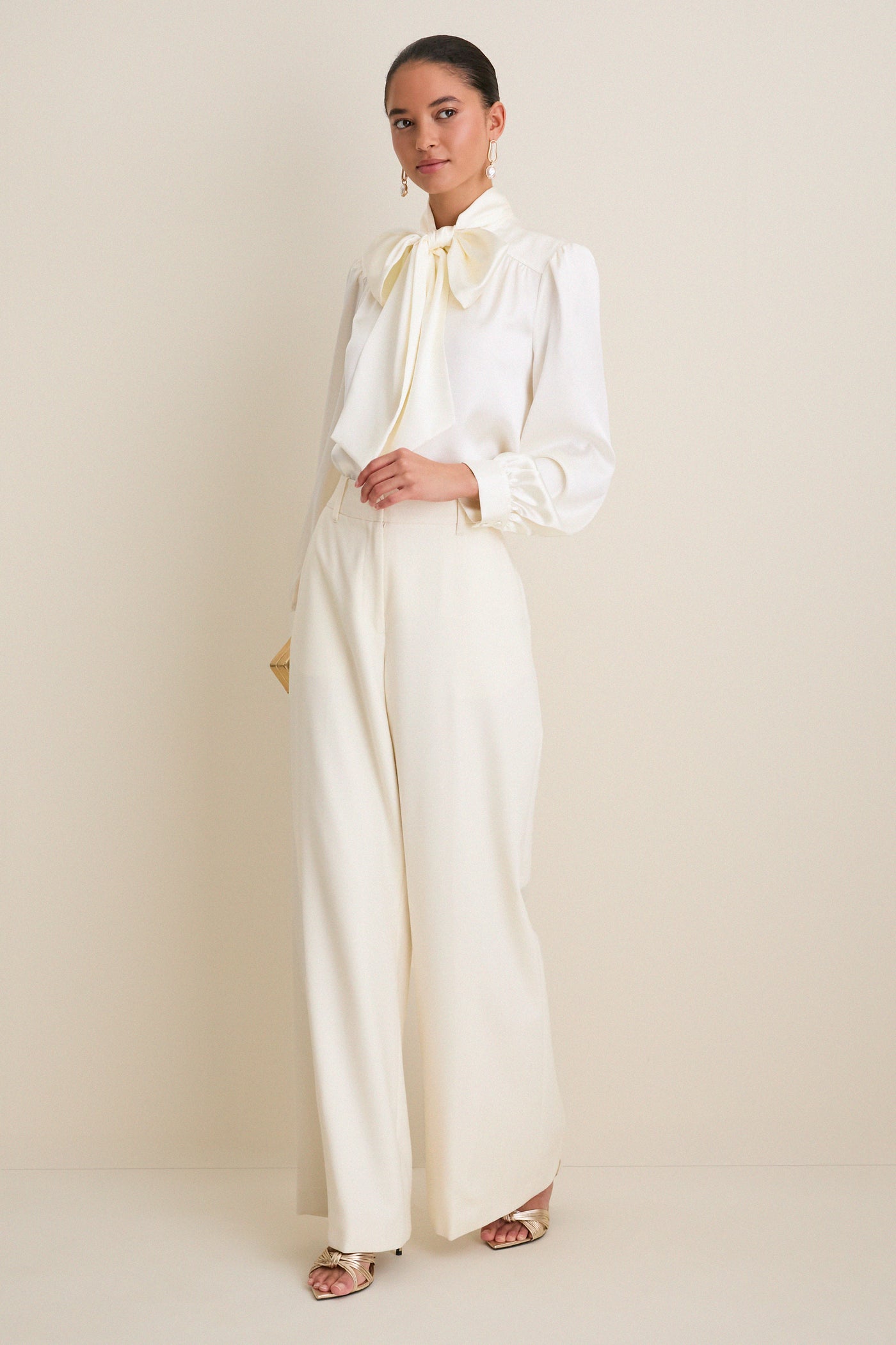 White Satin Brianna Bow Blouse