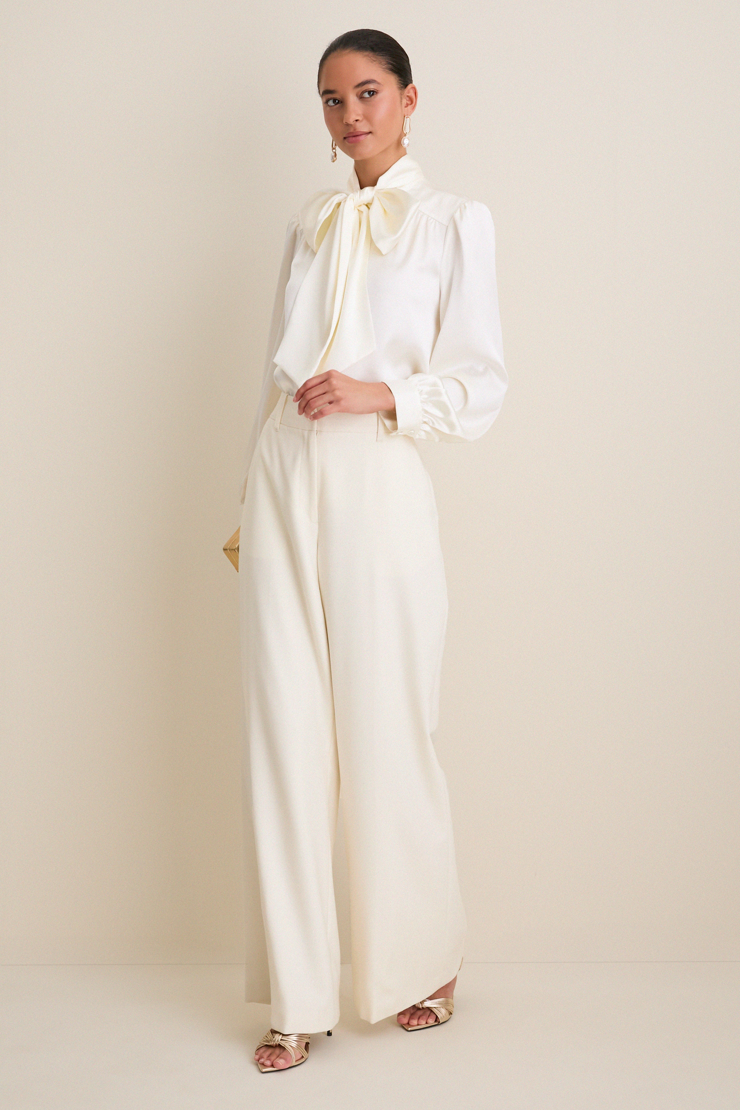 White Satin Brianna Bow Blouse