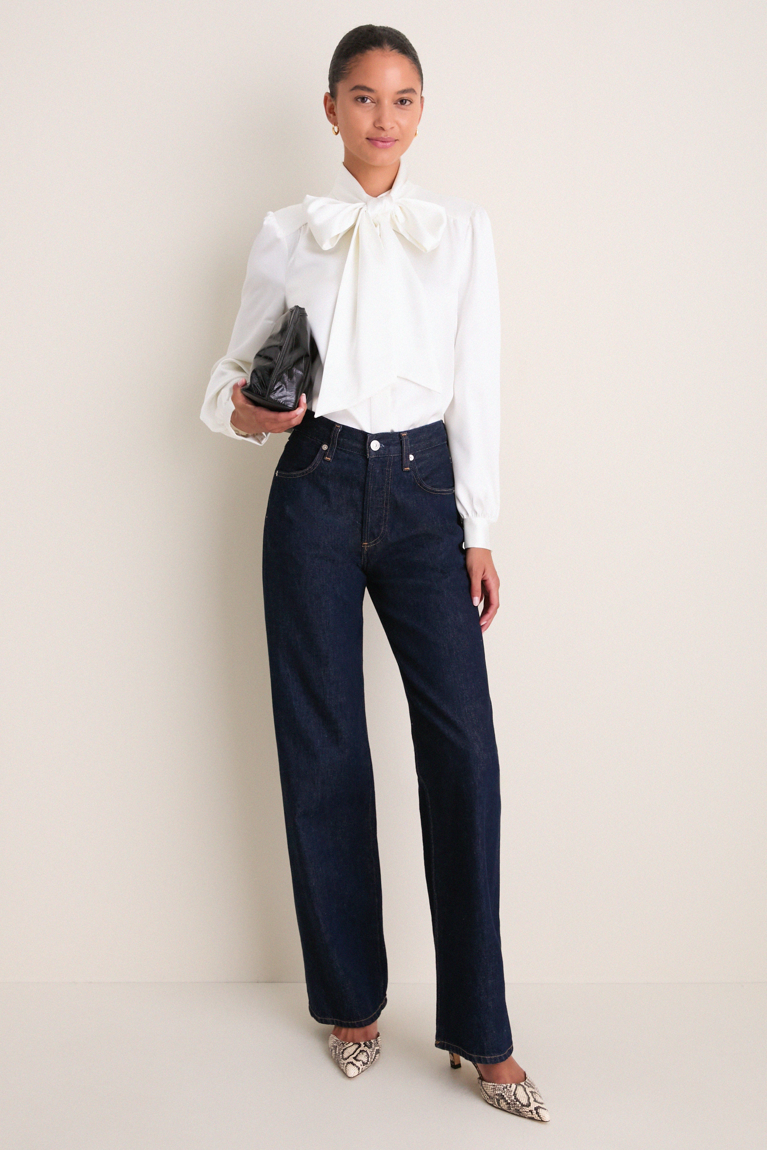 White Satin Brianna Bow Blouse | Tuckernuck