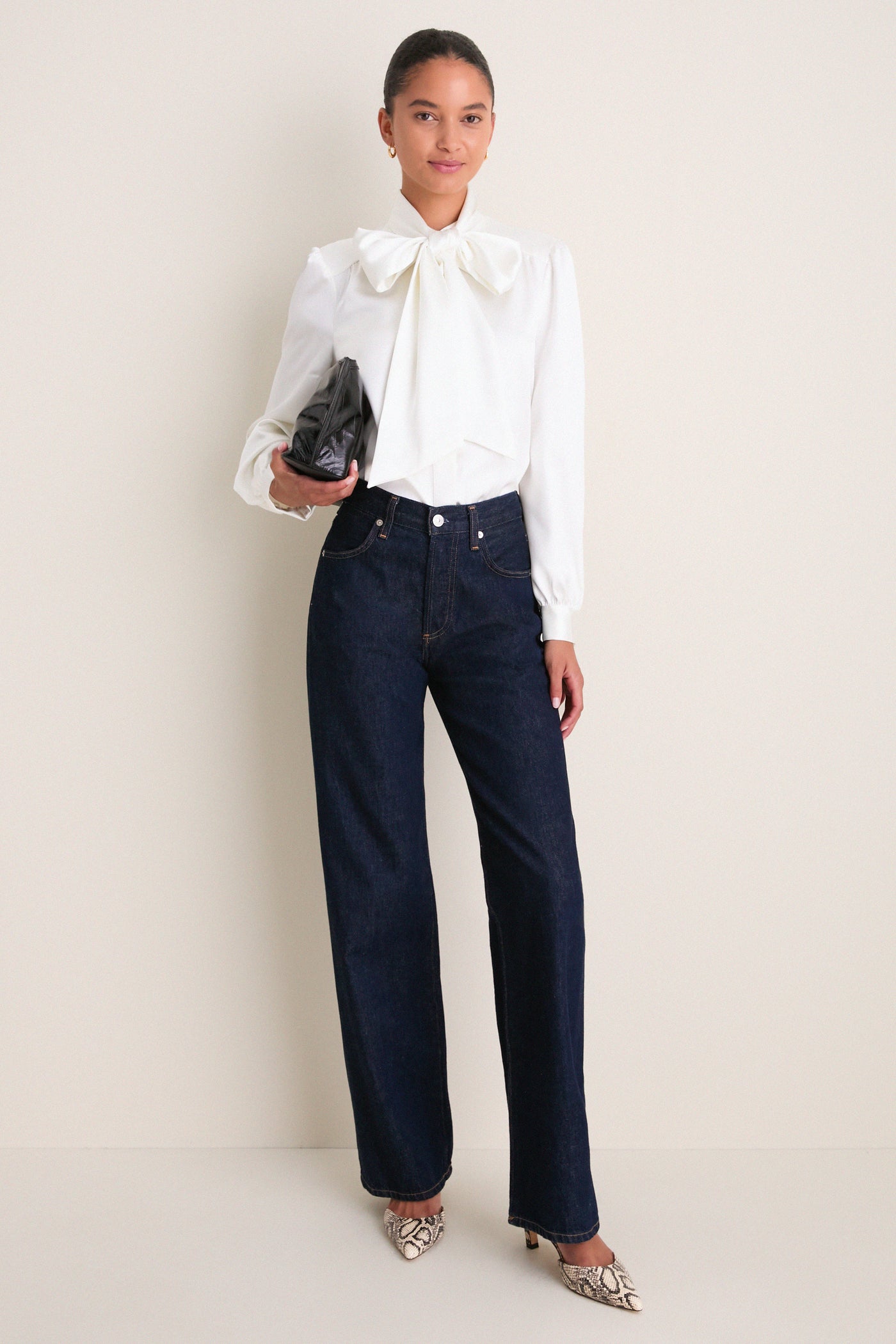 White Satin Brianna Bow Blouse