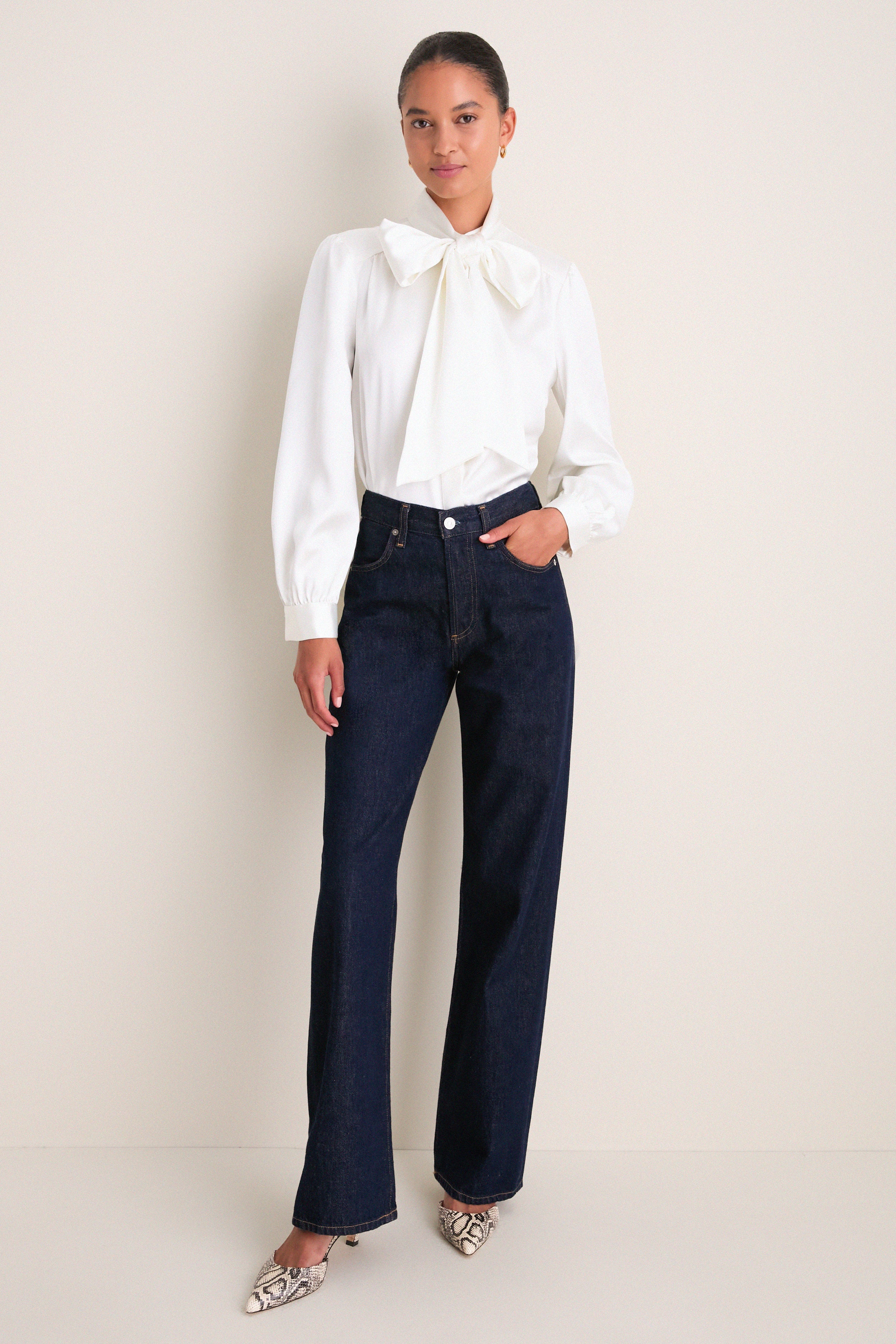 White Satin Brianna Bow Blouse | Tuckernuck