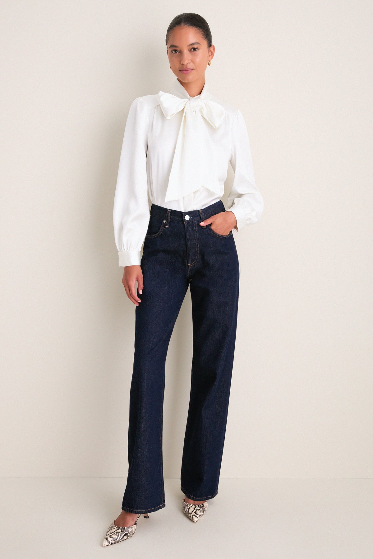 White Satin Brianna Bow Blouse