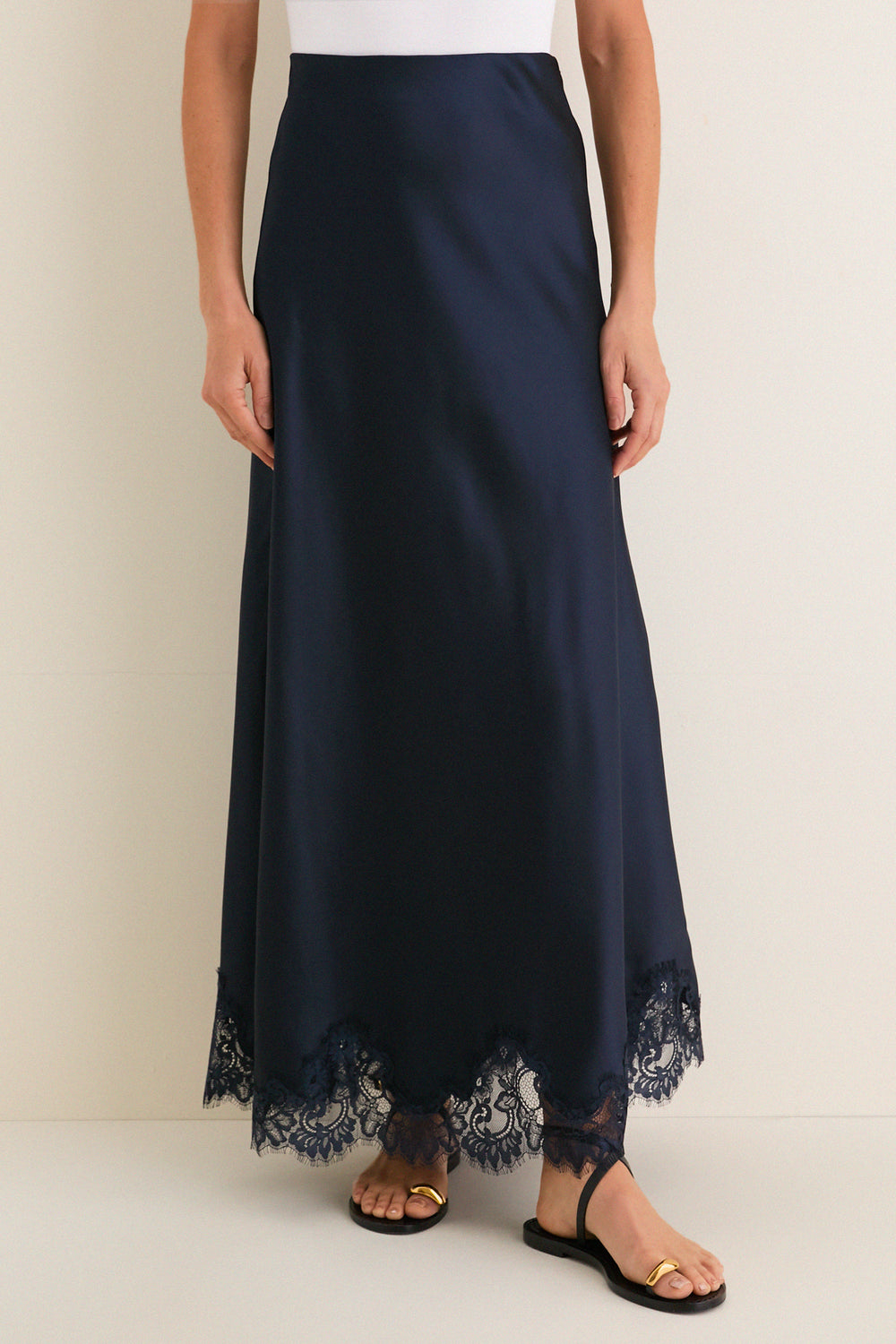 Navy Satin Mischa Slip Skirt