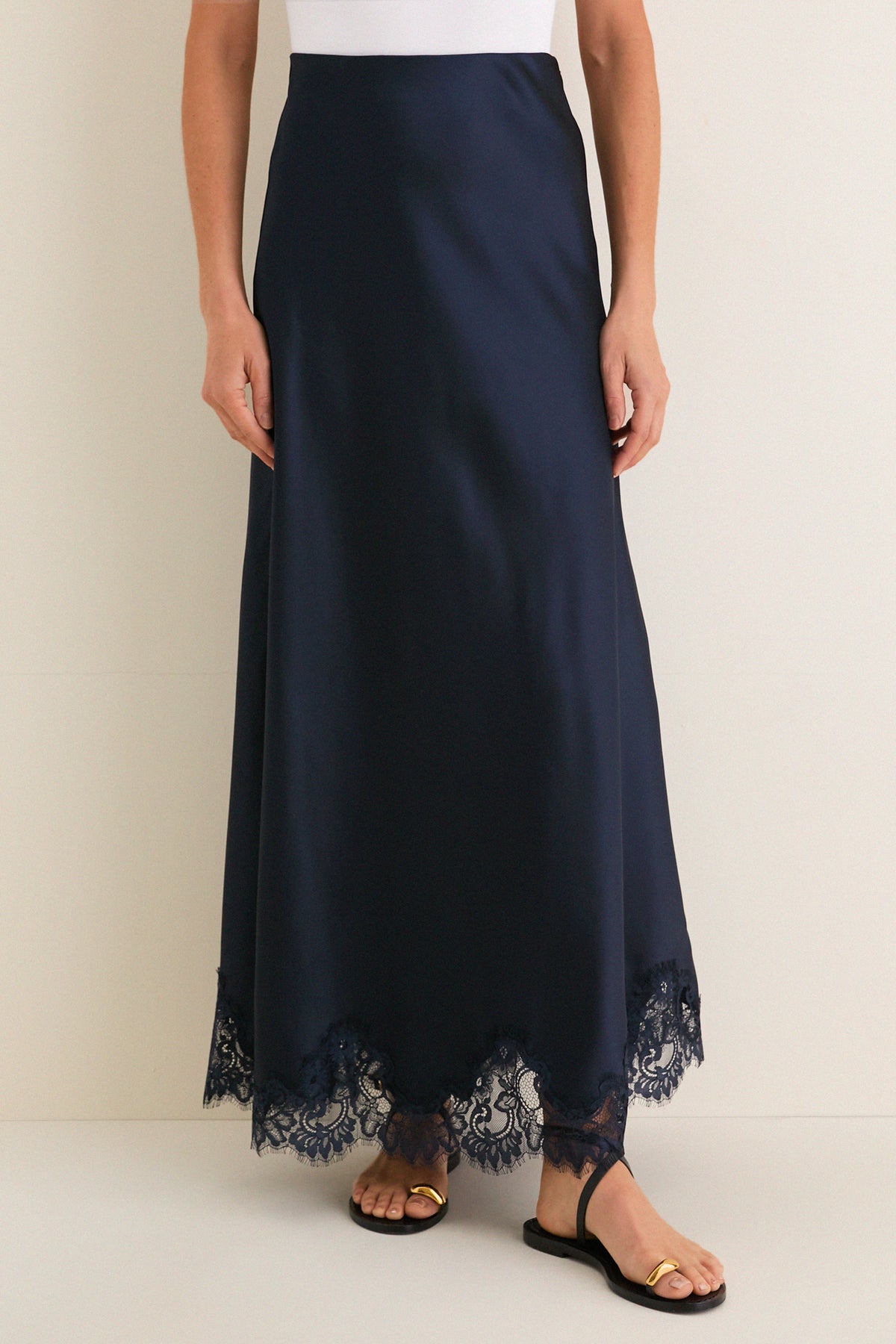 Navy Satin Mischa Slip Skirt