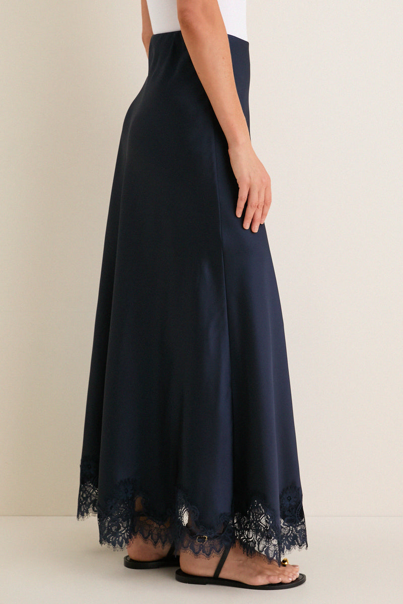Navy Satin Mischa Slip Skirt