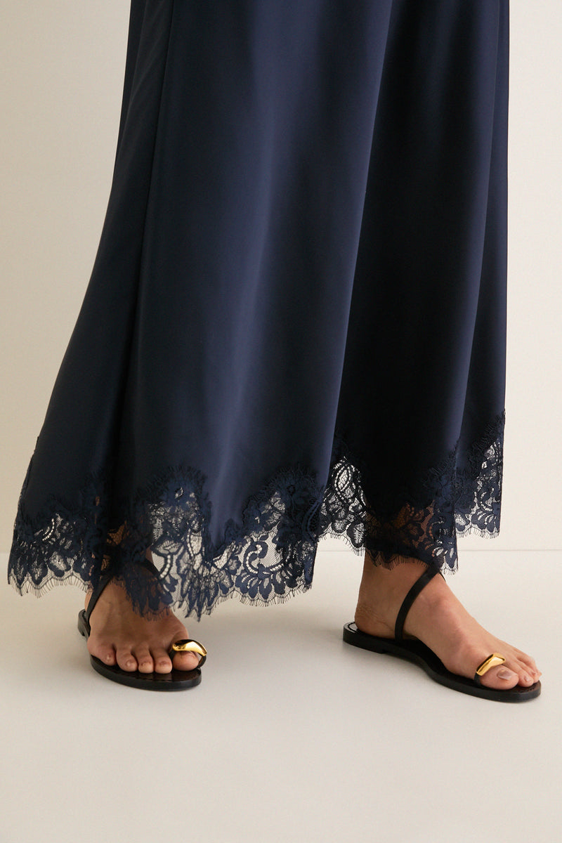 Navy Satin Mischa Slip Skirt