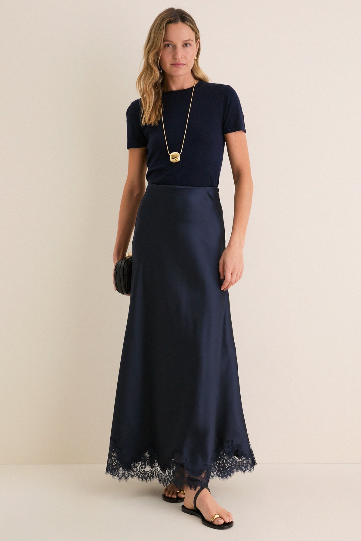 Navy Satin Mischa Slip Skirt