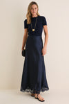Navy Satin Mischa Slip Skirt
