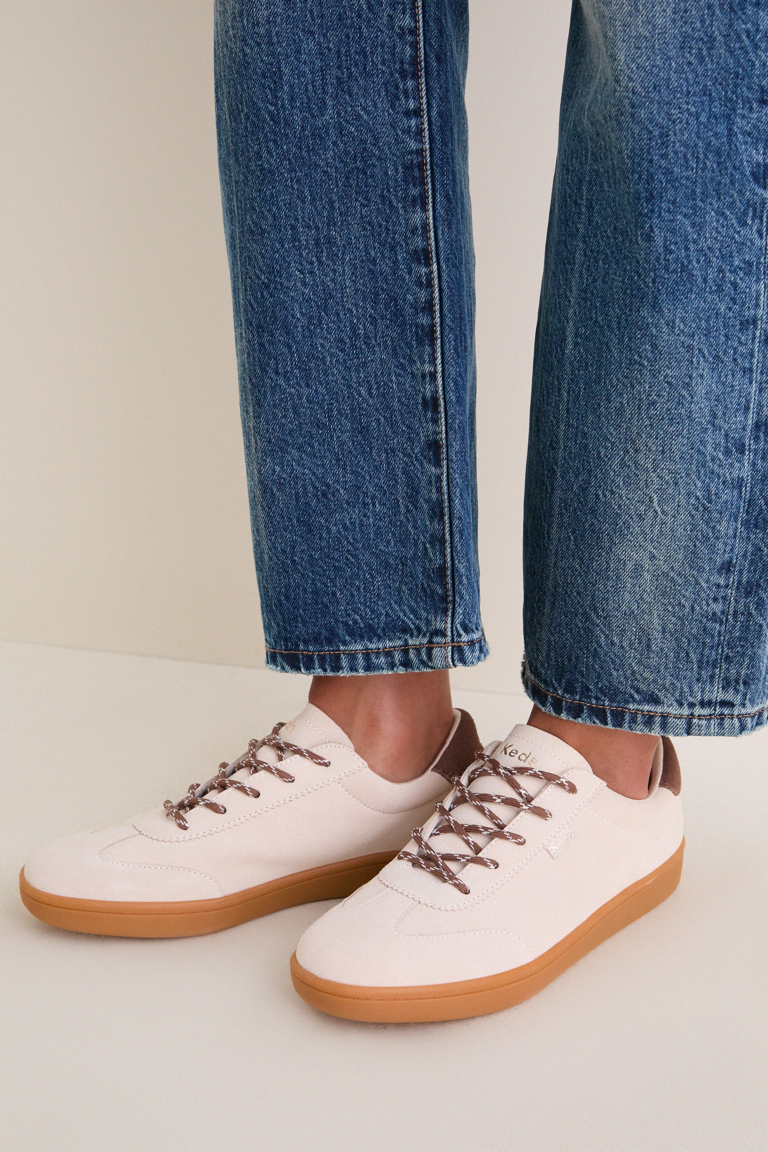 Parchment and Chocolate Ace II T-Toe Suede Sneakers
