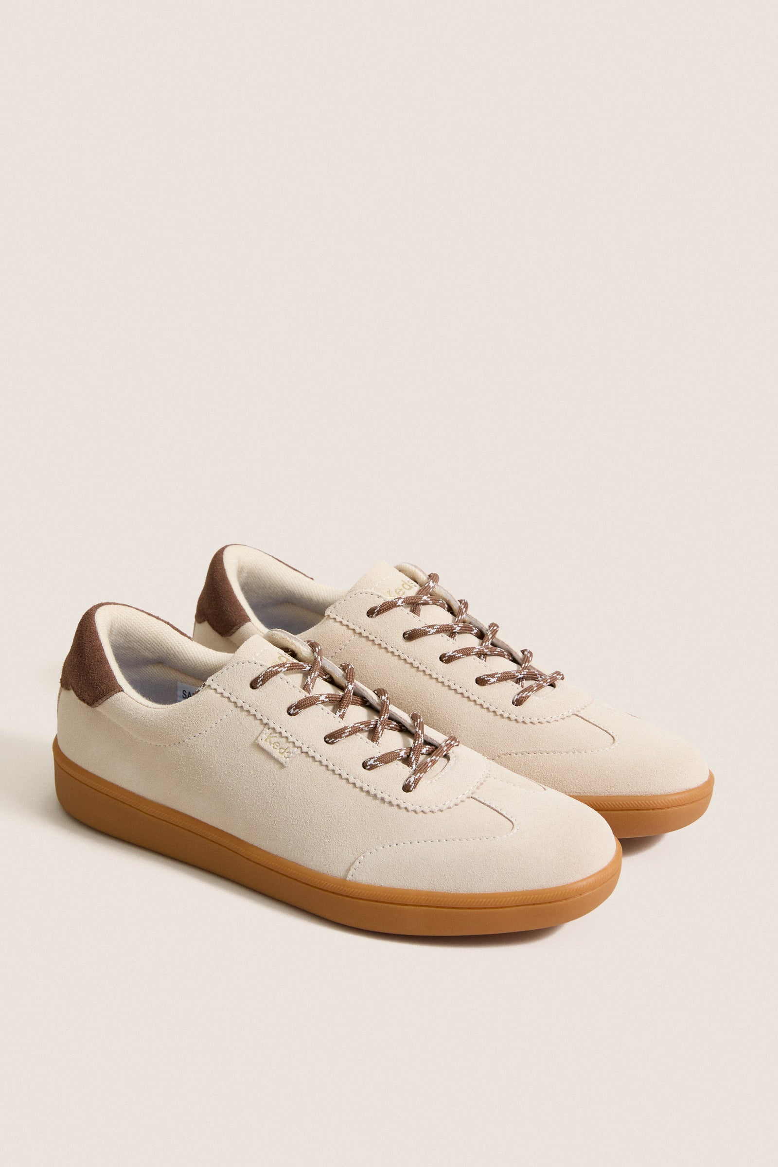 Parchment and Chocolate Ace II T-Toe Suede Sneakers