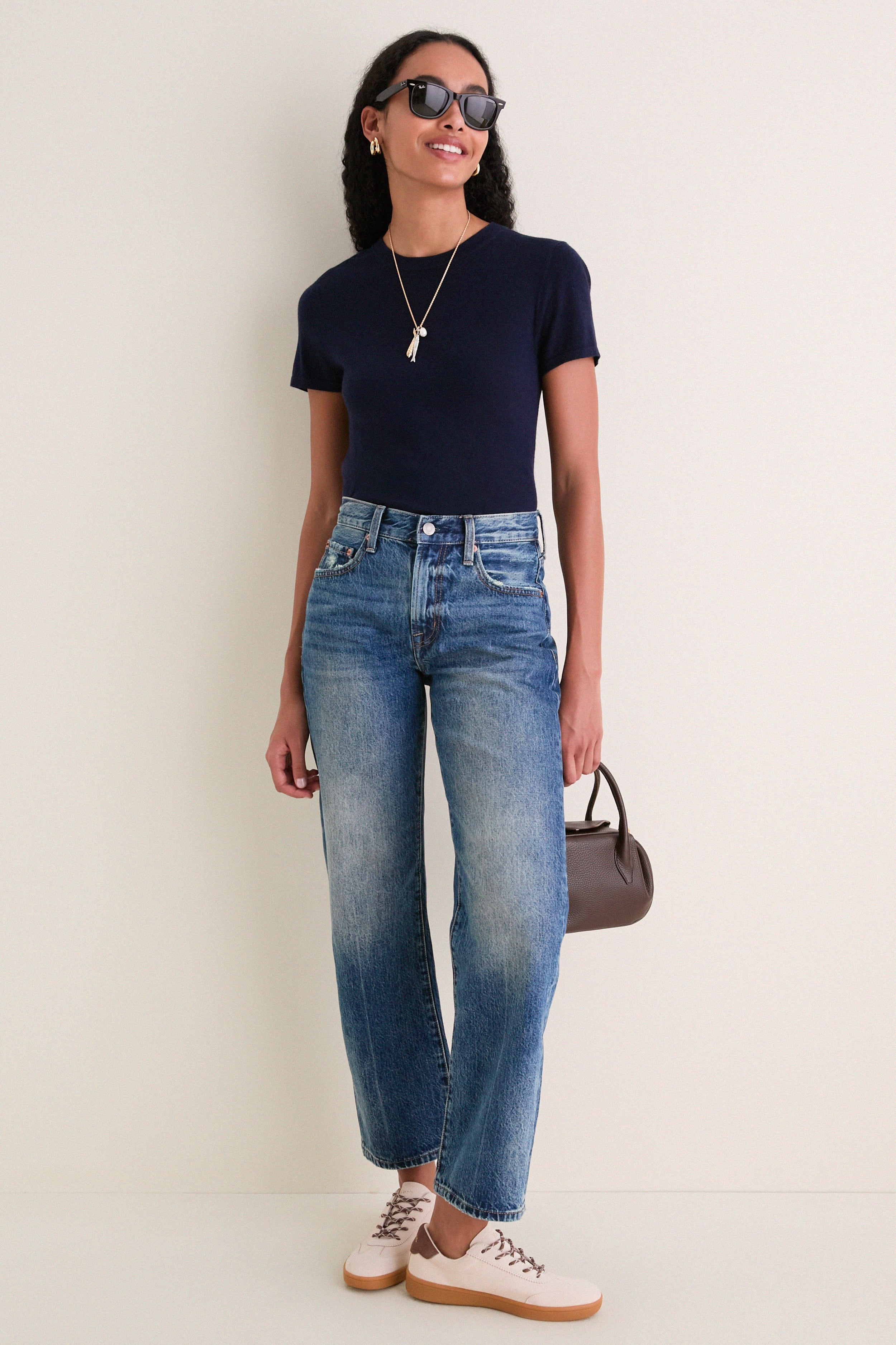 Parchment and Chocolate Ace II T-Toe Suede Sneakers