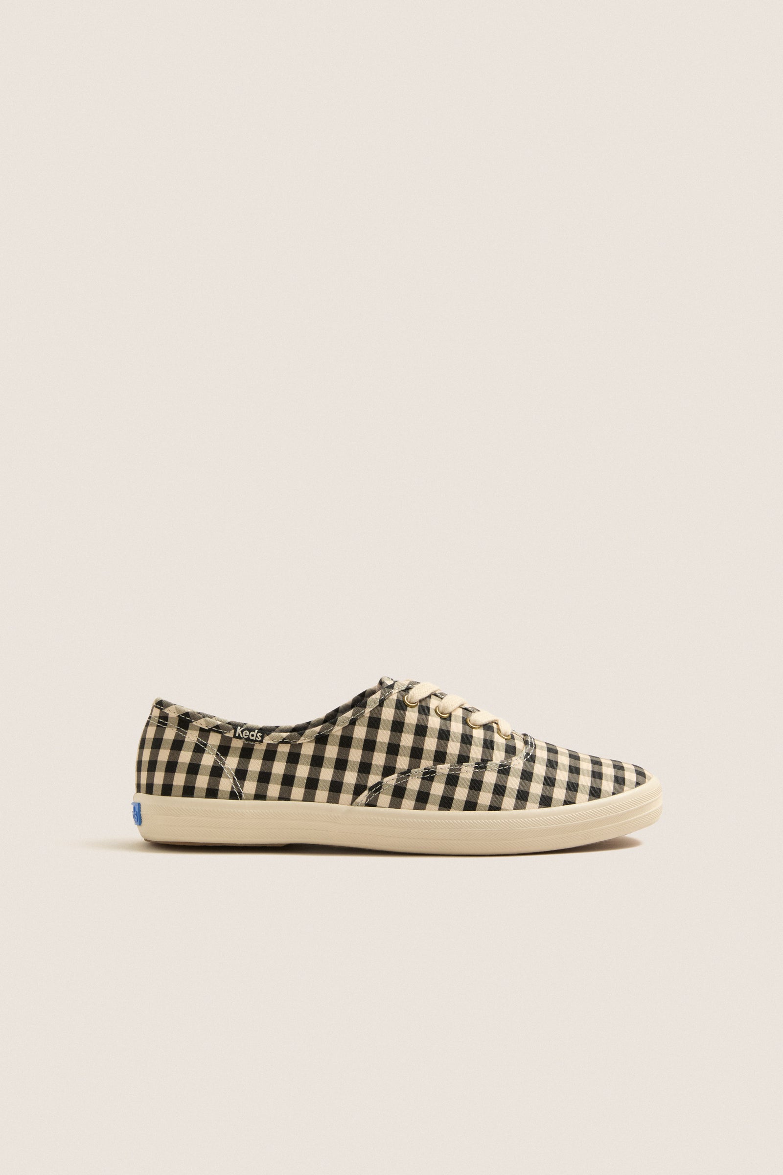 Black and Parchment Buffalo Plaid Champion Sneakers