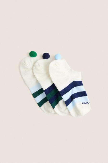 Green and Blue Pom Pom Sock Set of 3